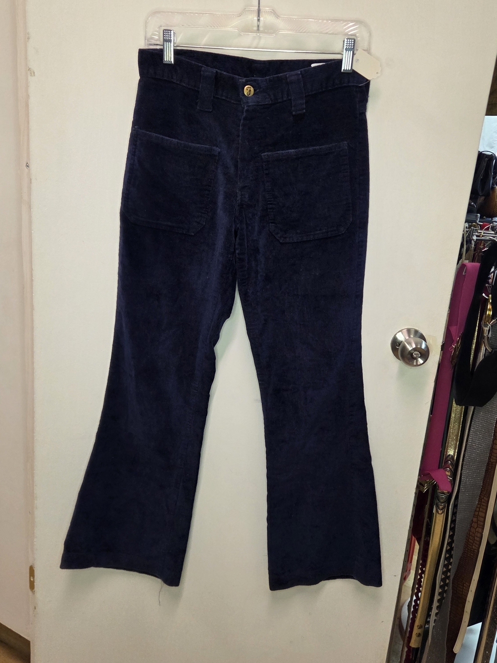 Vintage 70s Farah Navy Corduroy Wide Leg Jeans Front Patch Pockets
